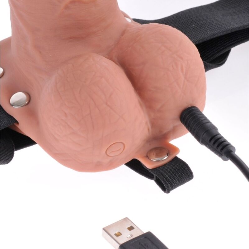 FETISH FANTASY SERIES - ADJUSTABLE HARNESS REALISTIC PENIS WITH RECHARGEABLE BALLS AND 17.8 CM VIBRATOR