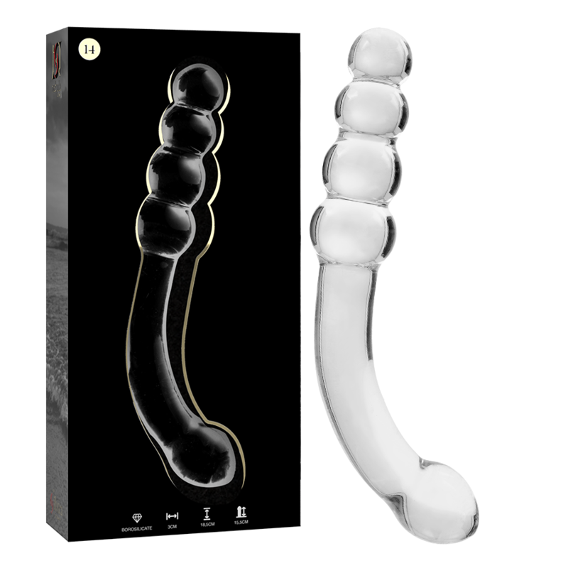 NEBULA SERIES BY IBIZA - MODEL 14 TRANSPARENT BOROSILICATE GLASS DILDO 18.5 CM -OR- 3 CM