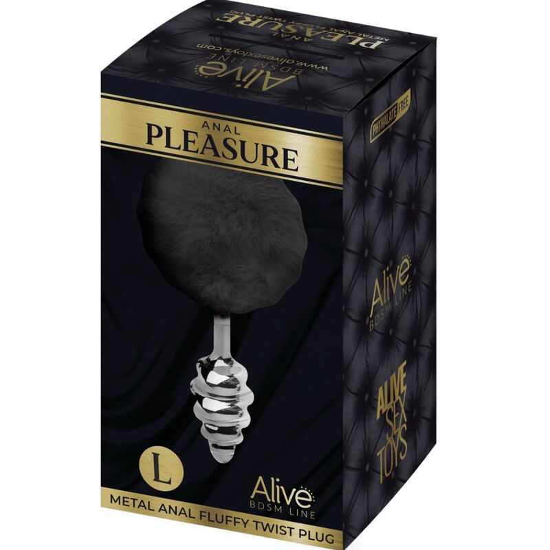 ALIVE - PLUG ANAL PLEASURE SPIRAL METAL FLUFFY BLACK SIZE L