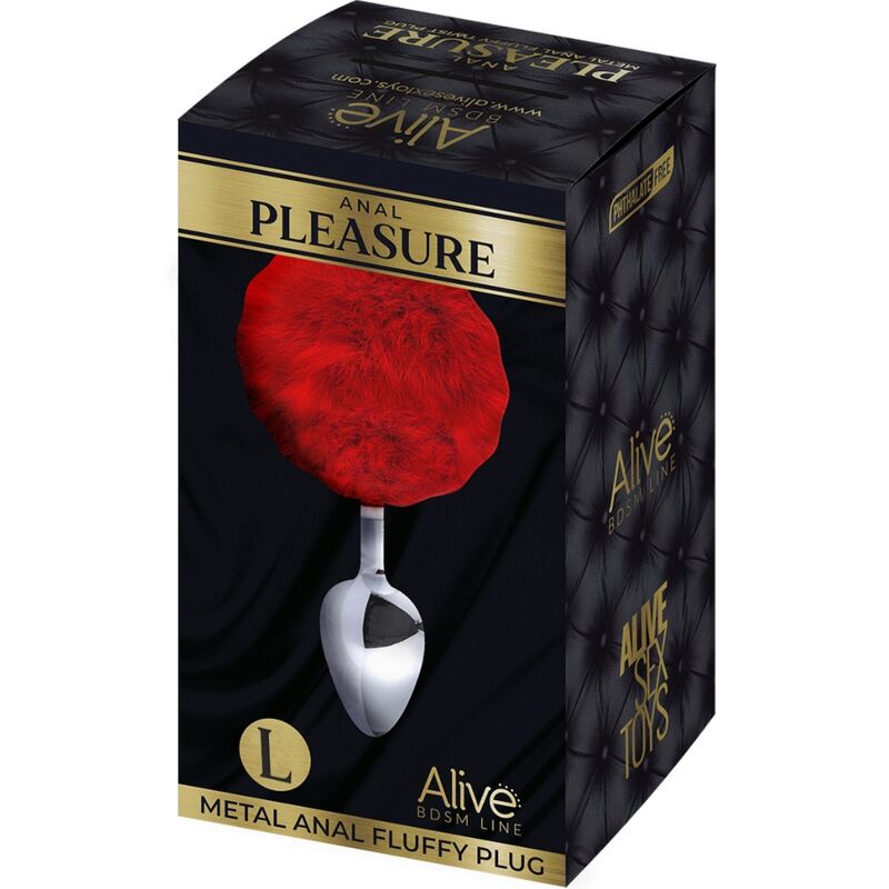 ALIVE - PLUG DE PLAISIR ANAL LISSE MÉTAL ROUGE FLUFFY TAILLE L