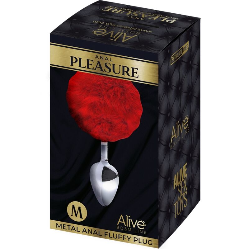 ALIVE - PLUG DE PLAISIR ANAL LISSE MÉTAL ROUGE FLUFFY TAILLE M