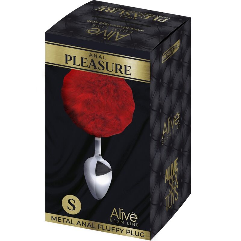 ALIVE - PLUG DE PLAISIR ANAL LISSE MÉTAL ROUGE FLUFFY TAILLE S