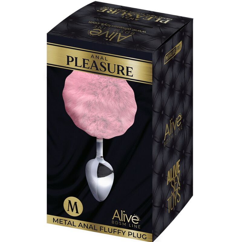 ALIVE - PLUG DE PLAISIR ANAL LISSE MÉTAL ROSE FLUFFY TAILLE M