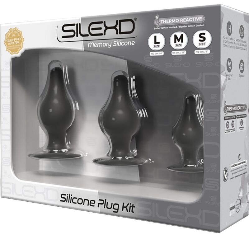 SILEXD - PREMIUM SILEXPAN ANAL PLUG KIT HEAT-REACTIVE SILICONE SIZE S/M/L