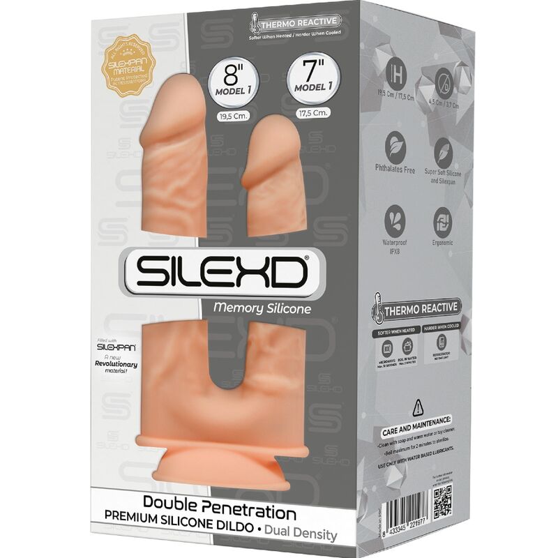 SILEXD - MODÈLE 1 PÉNIS RÉALISTE DOUBLE PÉNÉTRACION PREMIUM SILEXPAN SILICONE 17,5 / 19,5 CM