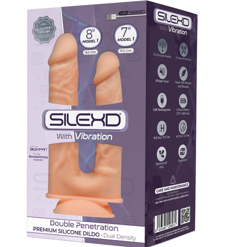 SILEXD - VIBRATEUR PÉNIS RÉALISTE MODÈLE 1 À DOUBLE PÉNÉTRATION SILICONE PREMIUM SILEXPAN 17,5 / 19,5 CM