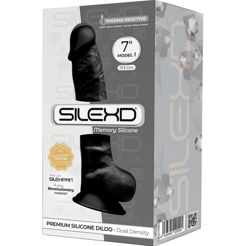 SILEXD - MODEL 1 REALISTIC PENIS PREMIUM SILEXPAN SILICONE BLACK 17.5 CM