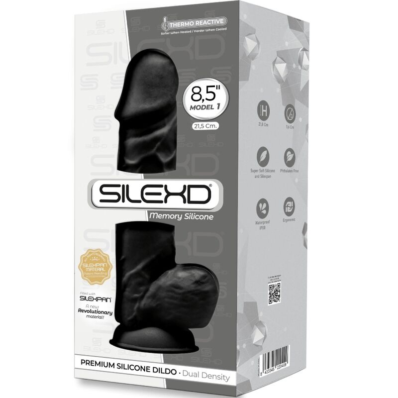 SILEXD - MODEL 1 REALISTIC PENIS PREMIUM SILEXPAN SILICONE BLACK 21.5 CM