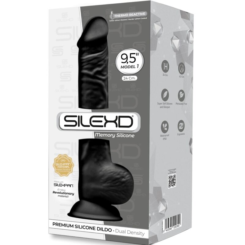 SILEXD - MODEL 1 REALISTIC PENIS PREMIUM SILEXPAN BLACK SILICONE 24 CM