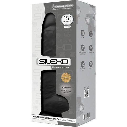 SILEXD - MODEL 1 REALISTIC PENIS PREMIUM SILEXPAN BLACK SILICONE 38 CM