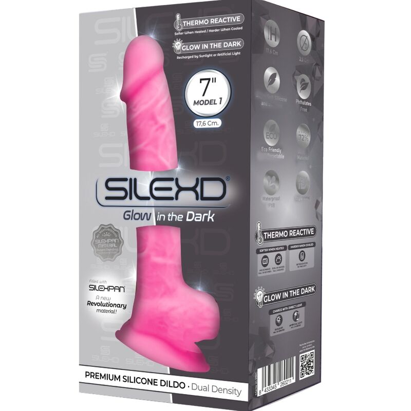 SILEXD - MODÈLE 1 PÉNIS RÉALISTE EN SILICONE PREMIUM SILEXPAN ROSE FLUORESCENT 17,5 CM