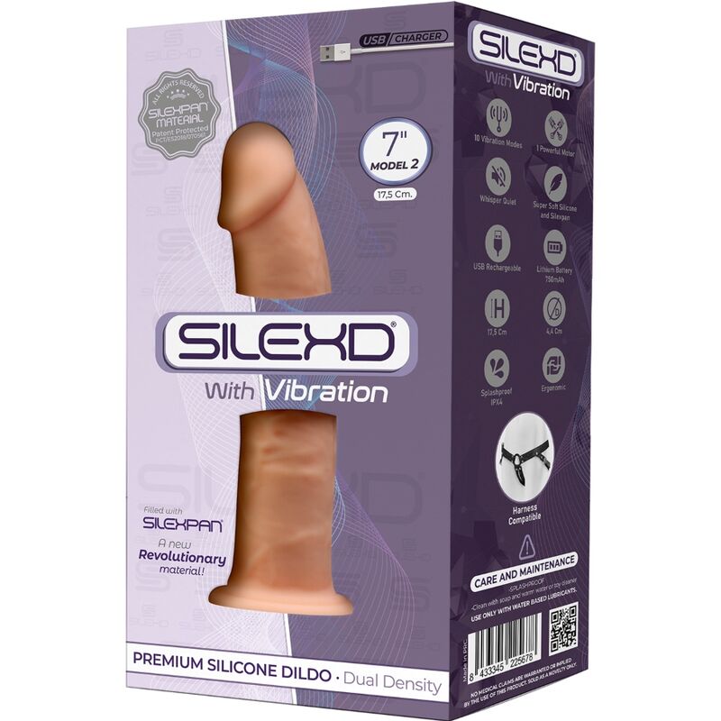 SILEXD - VIBRATEUR PÉNIS RÉALISTE MODÈLE 1 EN SILICONE PREMIUM SILEXPAN 17,5 CM