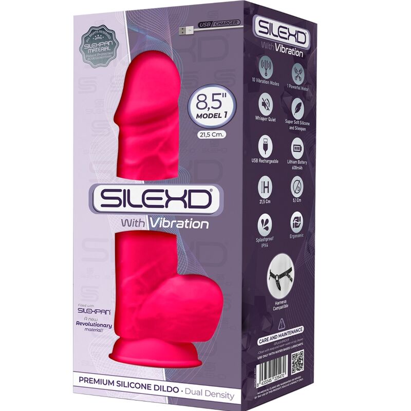 SILEXD - VIBRATEUR PÉNIS RÉALISTE MODÈLE 1 EN SILICONE PREMIUM SILEXPAN FUCHSIA 21,5 CM