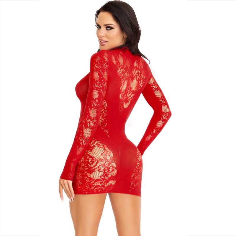 LEG AVENUE - RED LONG SLEEVE LACE MINI DRESS