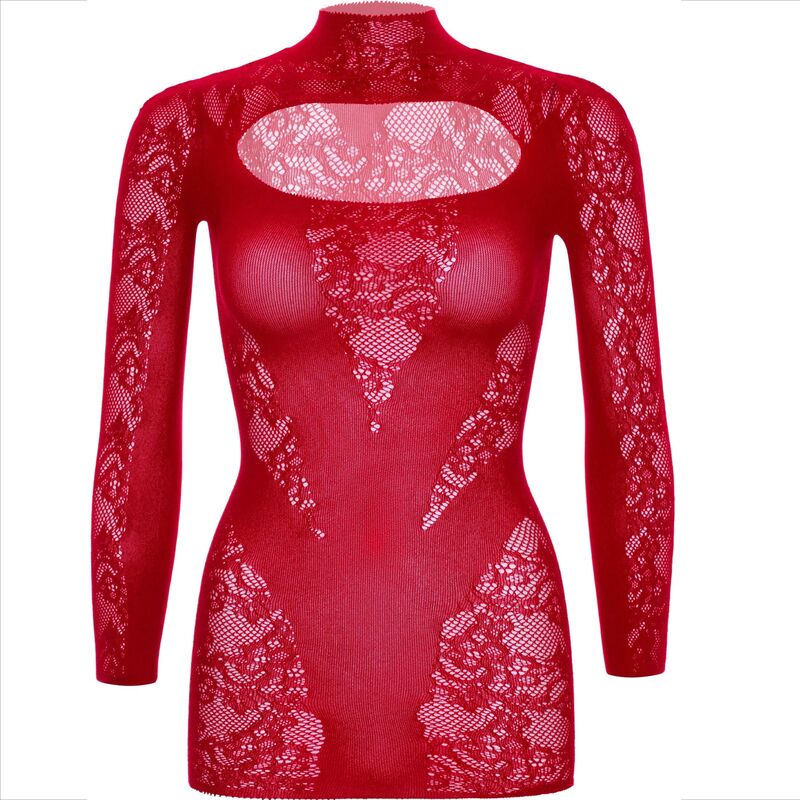 LEG AVENUE - RED LONG SLEEVE LACE MINI DRESS