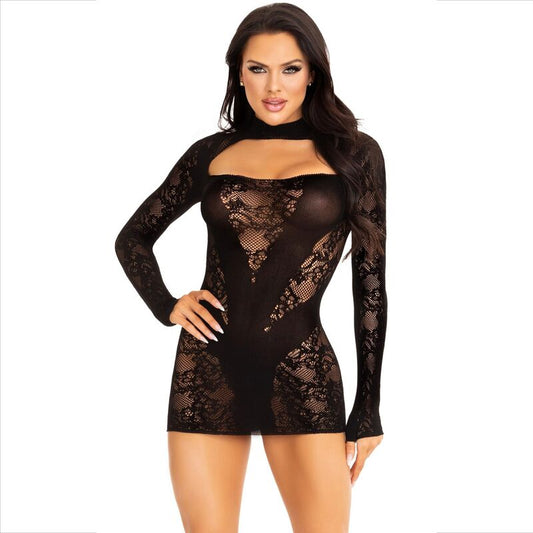 LEG AVENUE - MINI-ROBE NOIRE À MANCHES LONGUES AVEC DENTELLE
