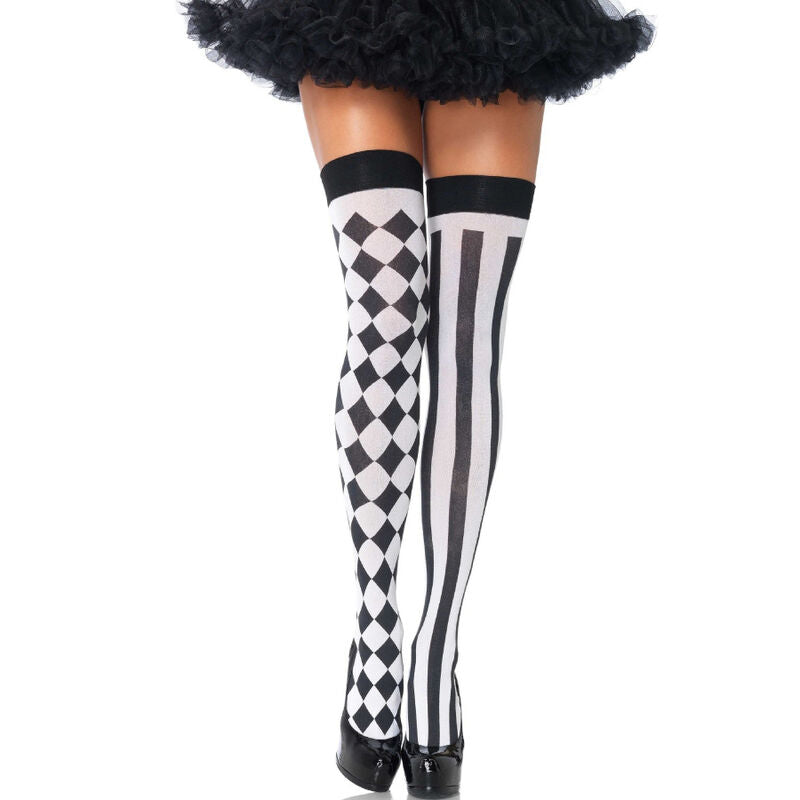 LEG AVENUE - CHAUSSETTES HAUTE HARLEQUIN BLANC/NOIR