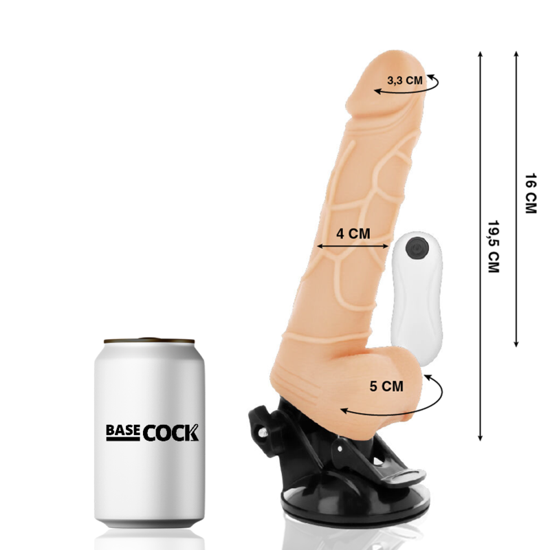 BASECOCK - VIBRATEUR RÉALISTE TÉLÉCOMMANDE NATUREL AVEC TESTICULES 19,5 CM -O- 4 CM