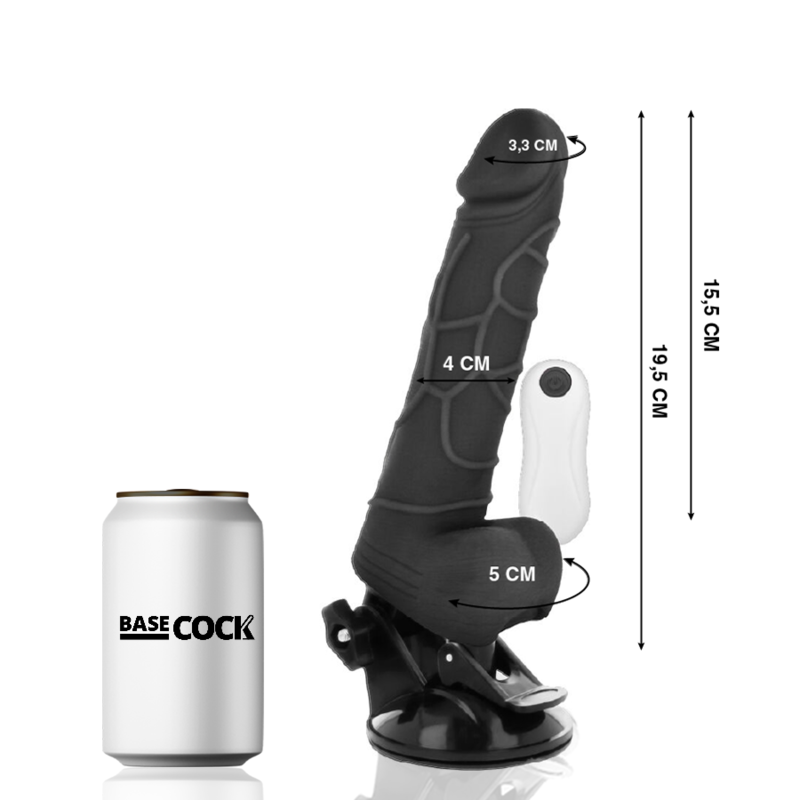 BASECOCK - VIBRATEUR RÉALISTE TÉLÉCOMMANDE NATUREL AVEC TESTICULES 19,5 CM -O- 4 CM