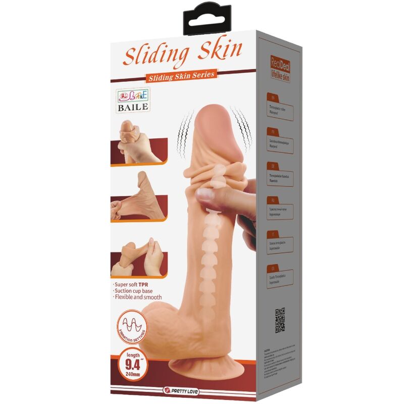 PRETTY LOVE - GODE RÉALISTE SÉRIE SLIDING SKIN AVEC VENTOUSE COULISSANTE TÉLÉCOMMANDE FLESH 24 CM