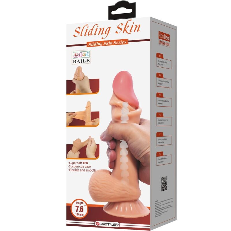 PRETTY LOVE - GODE RÉALISTE SÉRIE SLIDING SKIN AVEC VENTOUSE COULISSANTE 19,4 CM