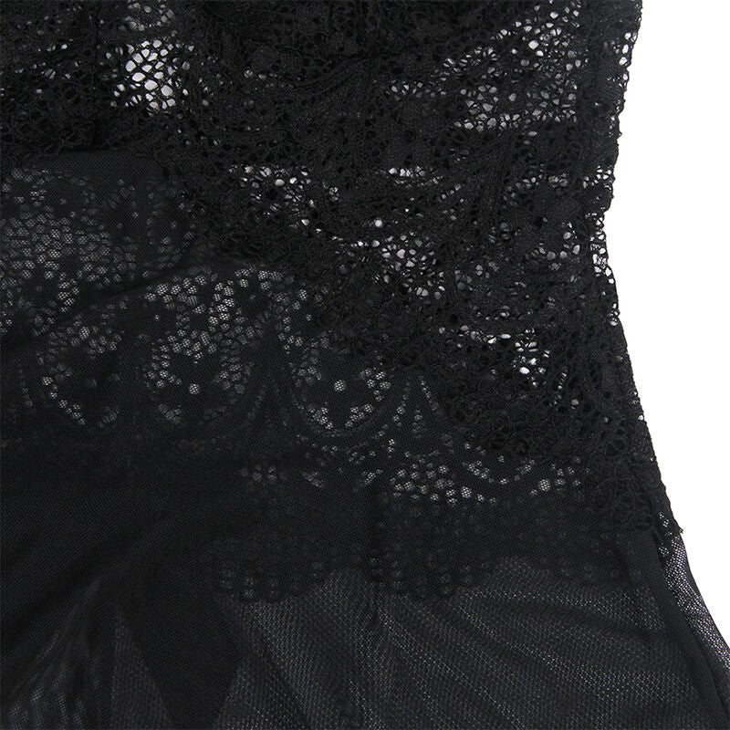 SUBBLIME - BABYDOLL TULLE WITH LACE DETAILS AND FLOWERS BLACK S/M