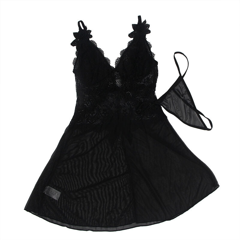 SUBBLIME - BABYDOLL TULLE WITH LACE DETAILS AND FLOWERS BLACK S/M