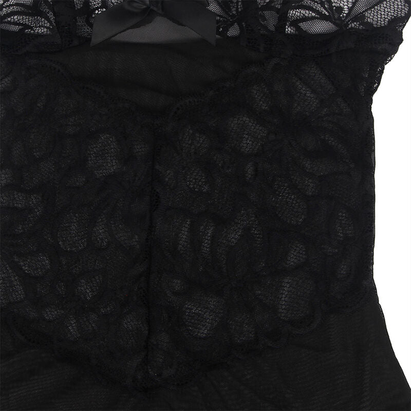 SUBBLIME - BABY DOLL WITH ADJUSTABLE STRAPS AND TRANSPARENT LACE FLORAL PRINT BLACK S/M