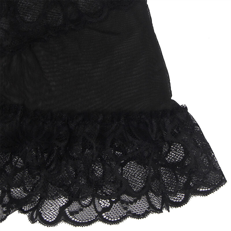 SUBBLIME - BABY DOLL WITH ADJUSTABLE STRAPS AND TRANSPARENT LACE FLORAL PRINT BLACK S/M