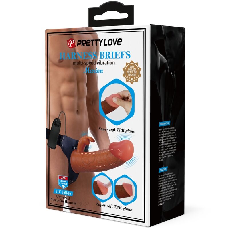 PRETTY LOVE - MARION HARNESS UNIVERSAL SLIP WITH VIBRATING DILDO 19 CM BROWN