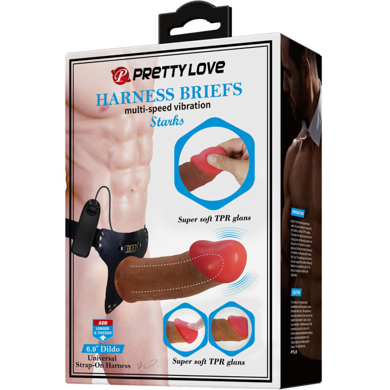 PRETTY LOVE - STARKS HARNESS SLIP DILDO MULTI-SPEED VIBRATION 17.5 CM LIGHT BROWN