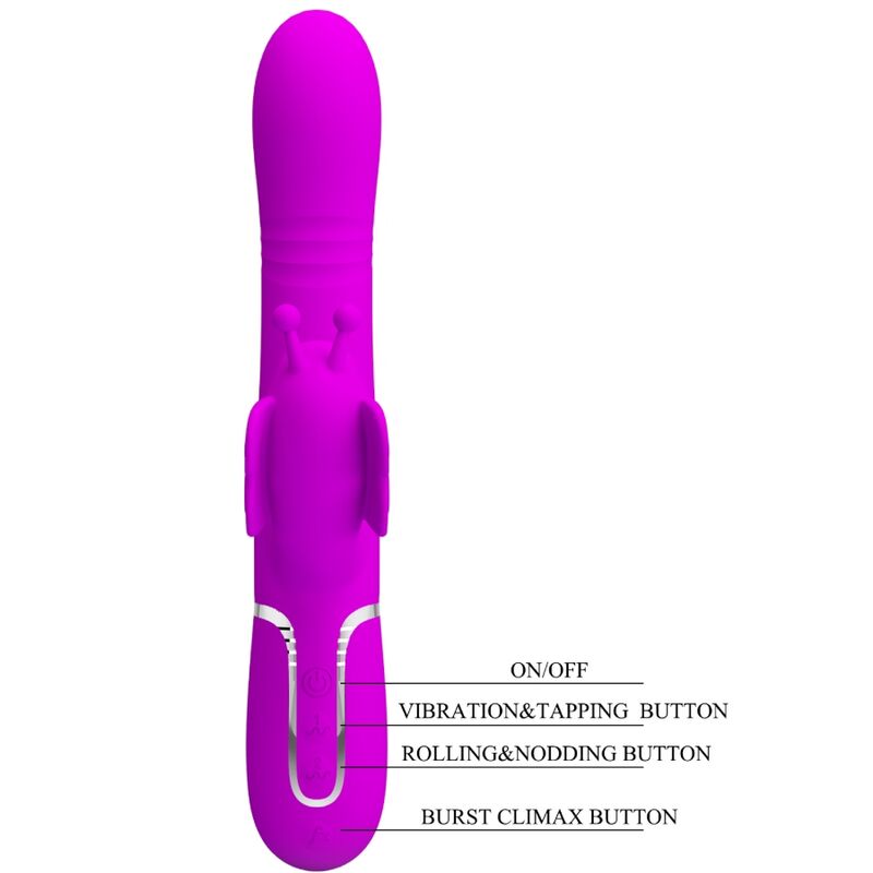 PRETTY LOVE - VIBRATEUR MULTIFONCTION RABBIT 4 EN 1 PAPILLON FUCHSIA