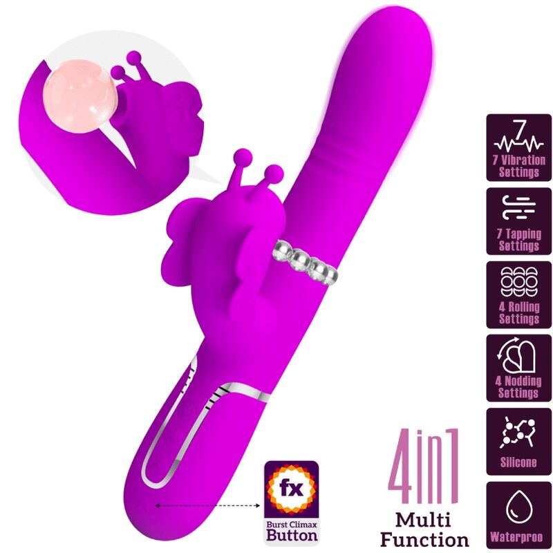 PRETTY LOVE - VIBRATEUR MULTIFONCTION RABBIT 4 EN 1 PAPILLON FUCHSIA