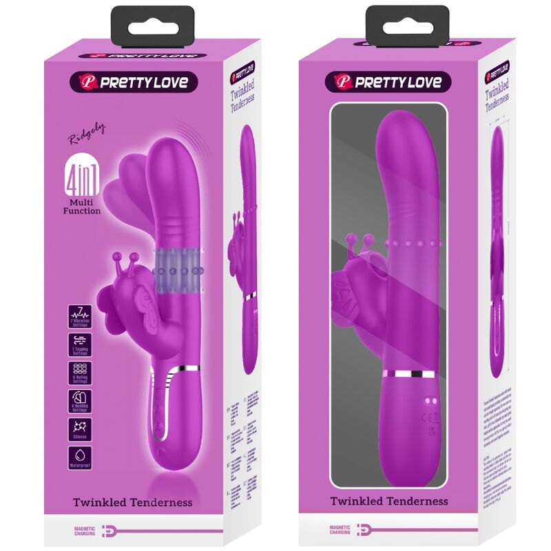 PRETTY LOVE - VIBRATEUR MULTIFONCTION RABBIT 4 EN 1 PAPILLON FUCHSIA