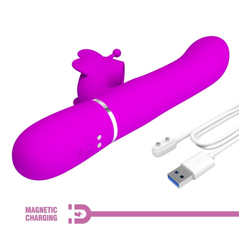 PRETTY LOVE - VIBRATEUR MULTIFONCTION RABBIT 4 EN 1 PAPILLON FUCHSIA