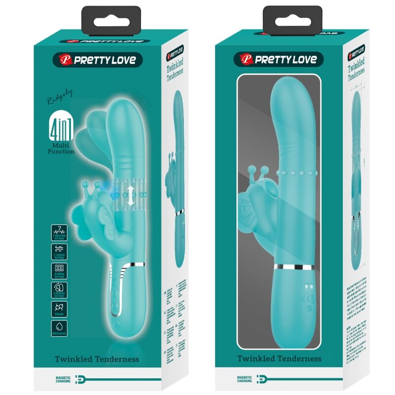 PRETTY LOVE - VIBRATEUR MULTIFONCTION RABBIT 4 EN 1 PAPILLON VERT D'EAU