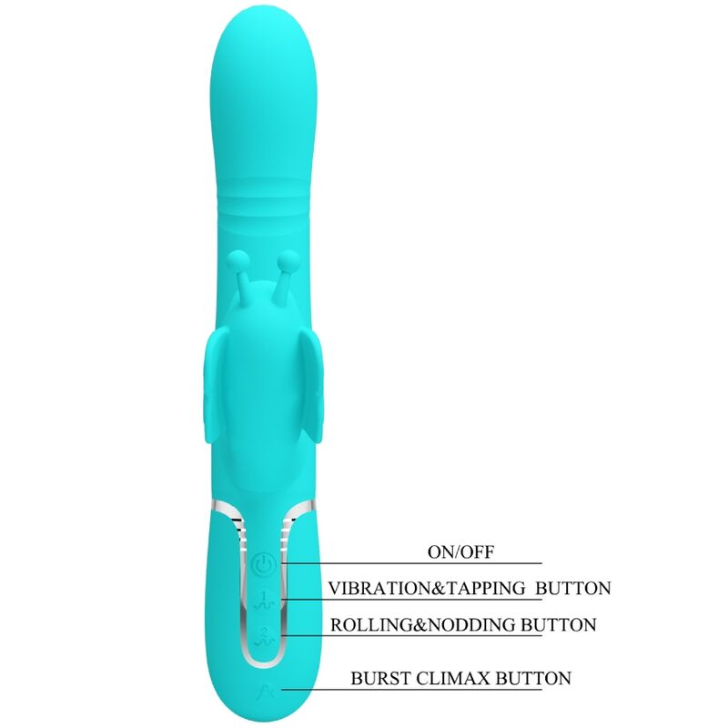 PRETTY LOVE - VIBRATEUR MULTIFONCTION RABBIT 4 EN 1 PAPILLON VERT D'EAU