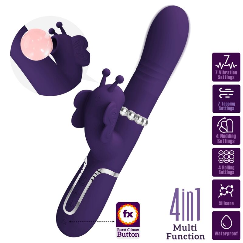 PRETTY LOVE - VIBRATORE MULTIFUNZIONE RABBIT 4 IN 1 FARFALLA VIOLA