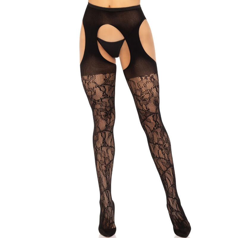 LEG AVENUE - BLACK LACE REGGER STOCKINGS