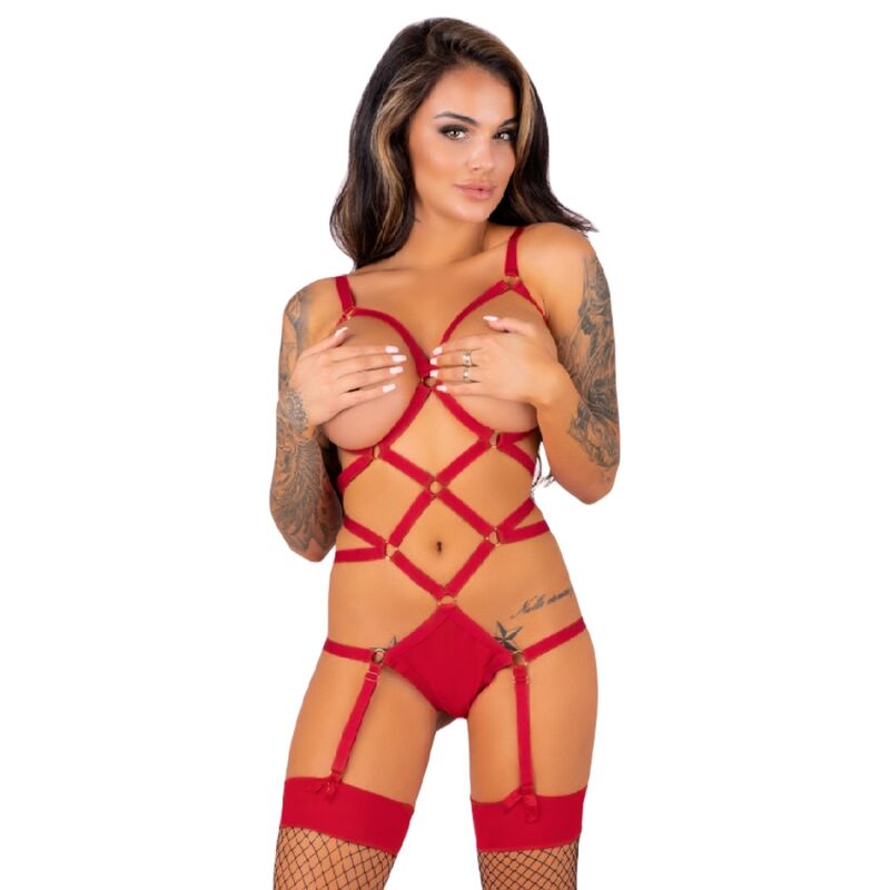 LIVCO CORSETTI FASHION - THIARA LC 20213 BODY + STOCKINGS SET RED S/M