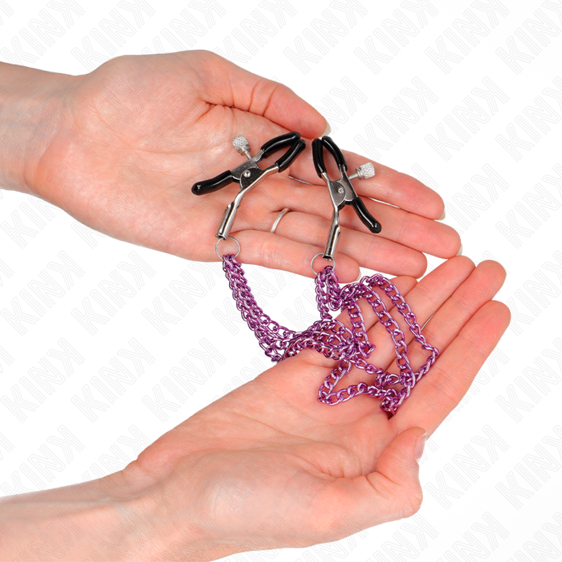 KINK - NIPPLE CLAMPS WITH 3 CHAINS PURPLE 20/23/28 CM