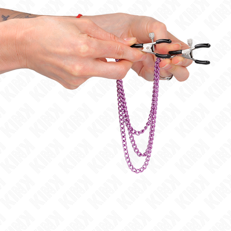 KINK - NIPPLE CLAMPS WITH 3 CHAINS PURPLE 20/23/28 CM