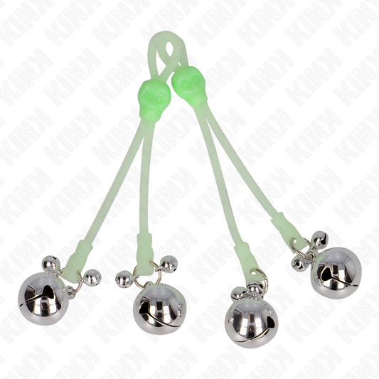 KINK - PINCES À TÉLÉVIS CRÂNE LUMINEUX AVEC ANNEAU CLOCHE RÉGLABLE VERT/ARGENT