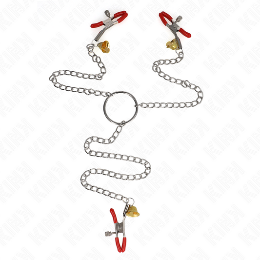 KINK - RED TRIPLE NIPPLE CLAMPS &amp; CLIT WITH CHAIN ​​30CM