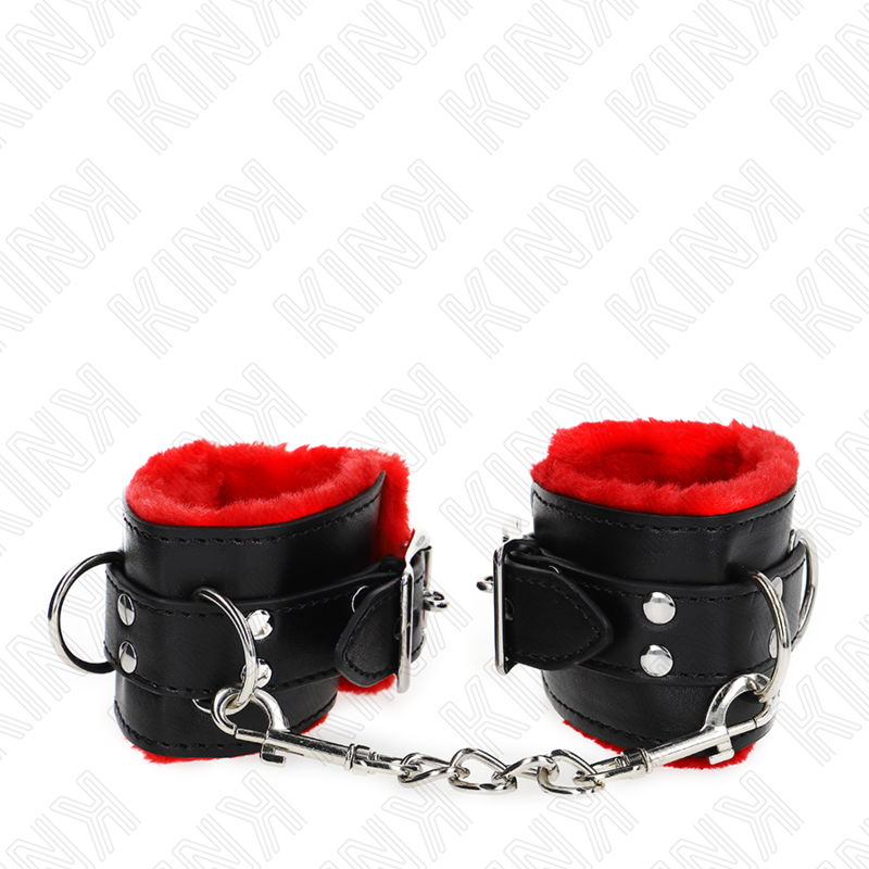 KINK - PADDED FUR CUFFS WITH SQUARE HOLES ADJUSTABLE RED AND BLACK BELT 17-29 CM X 6 CM