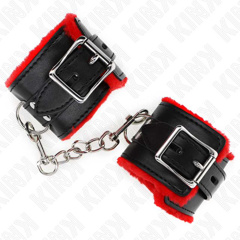 KINK - PADDED FUR CUFFS WITH SQUARE HOLES ADJUSTABLE RED AND BLACK BELT 17-29 CM X 6 CM