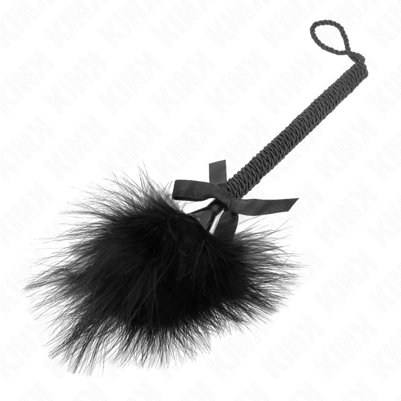 KINK - BACCHETTA IN CORDA DI NYLON CON PIUME TICKLE E FIOCCO NERO 25 CM