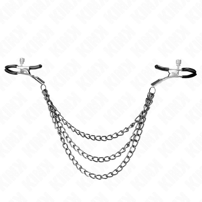 KINK - NIPPLE CLAMPS WITH 3 BLACK CHAINS 20/23/28 CM