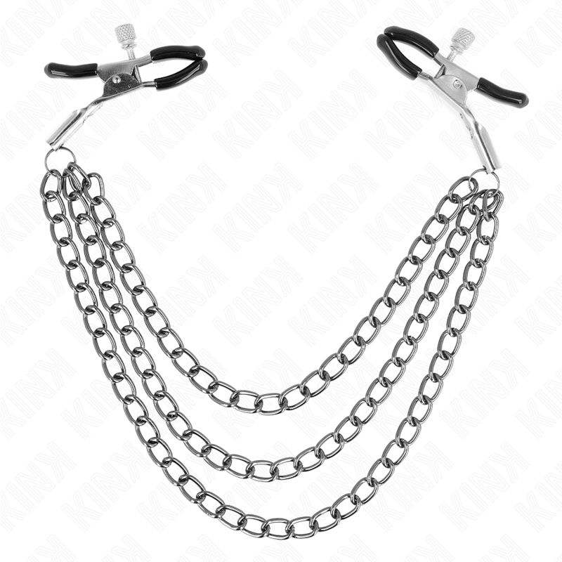 KINK - NIPPLE CLAMPS WITH 3 BLACK CHAINS 20/23/28 CM