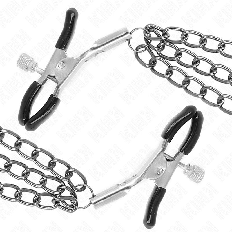 KINK - NIPPLE CLAMPS WITH 3 BLACK CHAINS 20/23/28 CM